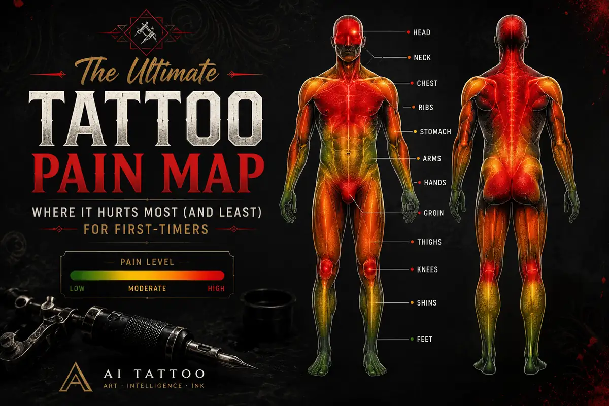Tattoo pain map showing painful and beginner friendly body zones