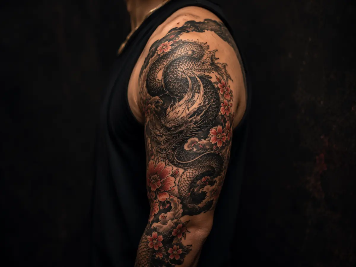 Japanese dragon tattoo preview on arm